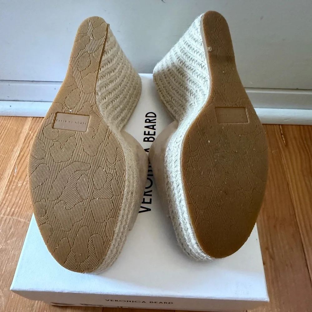 Veronica Beard Dali Sand Suede Espadrille Wedge Slides - Beige 11